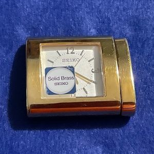 New Seiko Solid Brass Travel Pocket Watch with Protective Brown Felt Bag